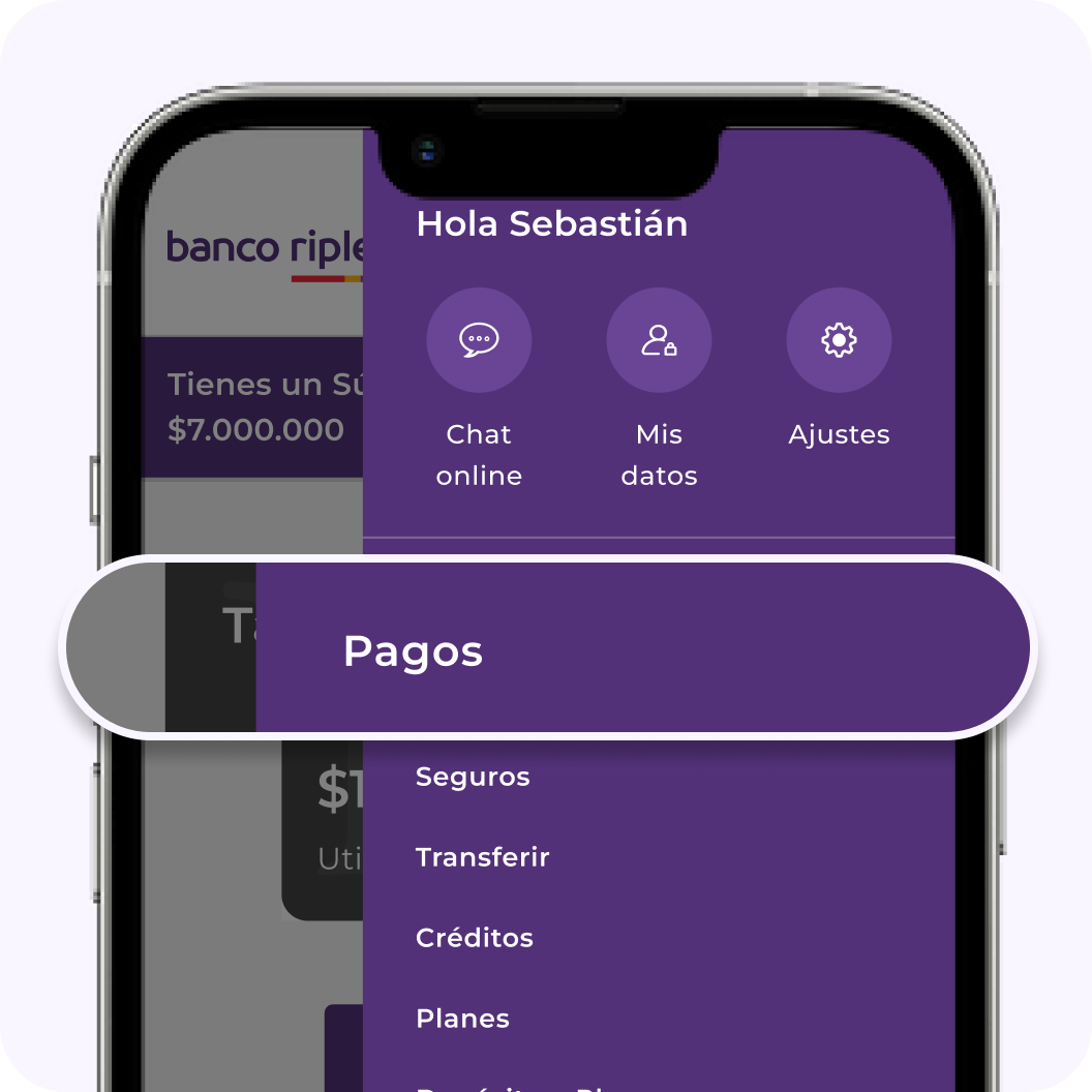 Ingresa a tu App de Banco Ripley y selecciona Pago de cuentas/PAT